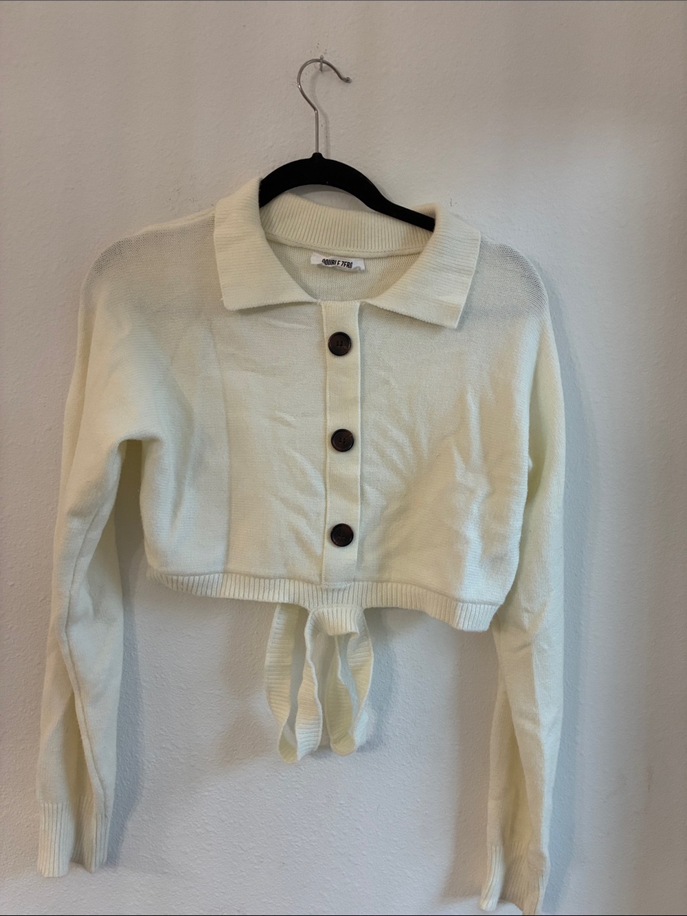 Double Zero Cream Cropped Button-Front Knit Polo Sweater